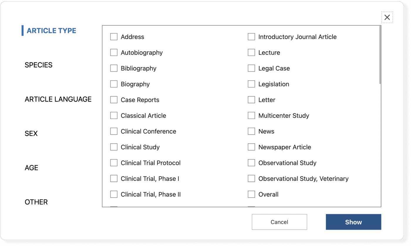 PubMed additional filters
